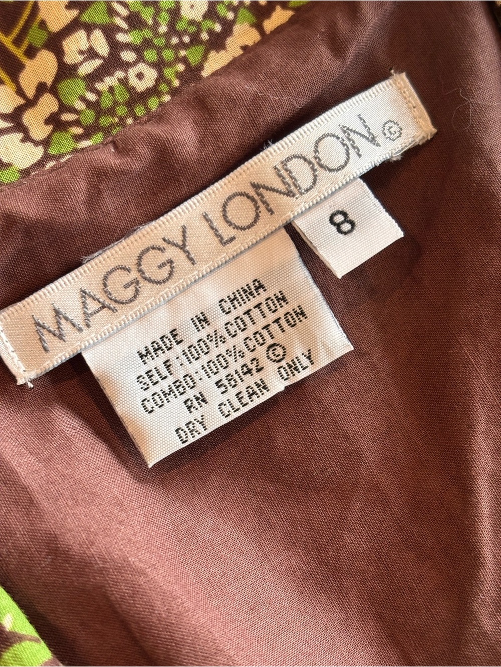 Maggy London Brown Sleeveless Collared Midi Dress with Green & Cream Floral - Picture 4 of 10